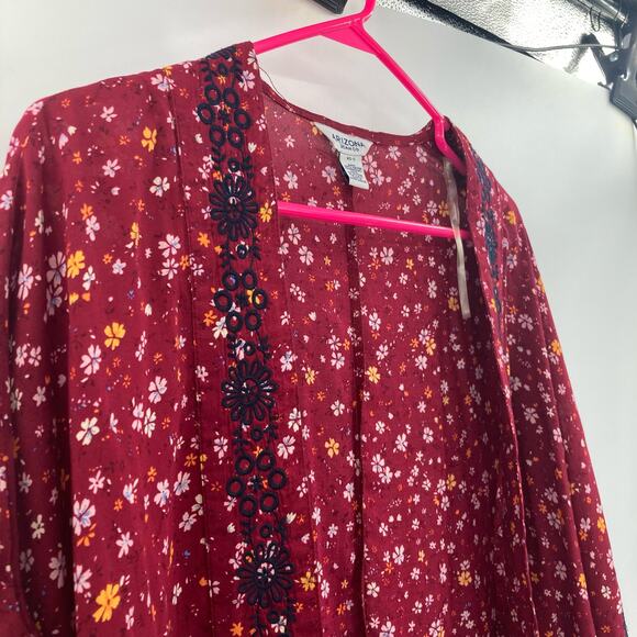 Arizona Rayon Ditzy Floral Deeo Red Floral Navy Embroidered Kimono Womens Small - Picture 3 of 6